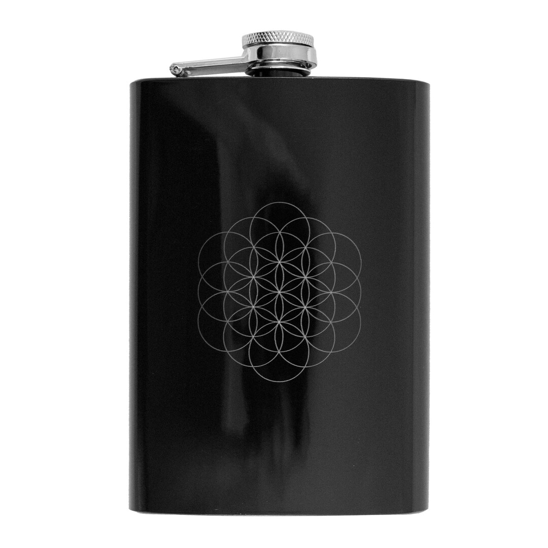 8oz BLACK Flower of Life Flask 8oz BLACK Flower of Life Flask